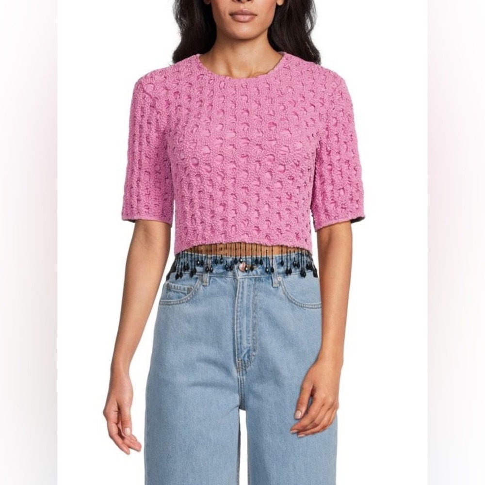 Ganni Embellished Trim Crop Top - Moonlight Pink Size S/36